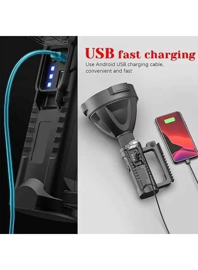 مصباح يدوي LED قابل لإعادة الشحن مع حامل ثلاثي القوائم - كشاف يدوي فائق السطوع بقوة 10000 لومن - 4 أوضاع إضاءة ومصباح تكتيكي مقاوم للماء بمعيار IPX44 - مصباح عمل محمول مزود بمؤشر طاقة للتخييم والمشي لمسافات طويلة وصيد الأسماك - Image 1